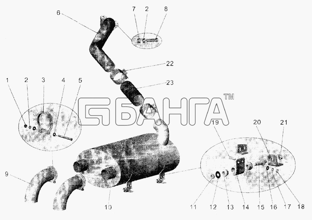 АМАЗ МАЗ-105 Схема Установка системы выпуска отработавших banga.ua